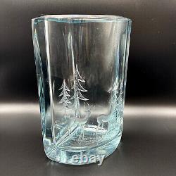 STROMBERGSHYTTAN Vintage 60s Glass Vase Winter Deer Etching Mid-Century Modern