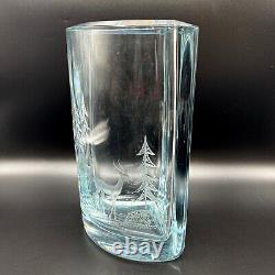 STROMBERGSHYTTAN Vintage 60s Glass Vase Winter Deer Etching Mid-Century Modern