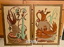 SUPERB PAIR MID CENTURY FRED KAYE HOLLYWOOD 3D WALL ART 1950s VTG CALIF 1958