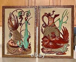 SUPERB PAIR MID CENTURY FRED KAYE HOLLYWOOD 3D WALL ART 1950s VTG CALIF 1958