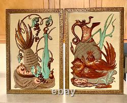 SUPERB PAIR MID CENTURY FRED KAYE HOLLYWOOD 3D WALL ART 1950s VTG CALIF 1958