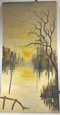 Scandi Sunset Abstract Art Mid Century Modernist Gold Sweden MCM Vtg Folk OOAK