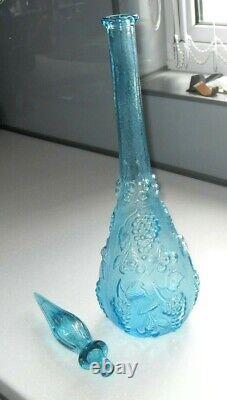 VINTAGE 1970s Mid-Century Italian Empoli Turquoise Glass Genie Bottle Grape