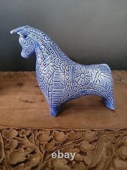 VINTAGE MCM Figurine Bull ram horse greek peach blue utan mid century Ceramic