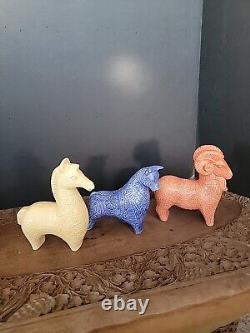 VINTAGE MCM Figurine Bull ram horse greek peach blue utan mid century Ceramic