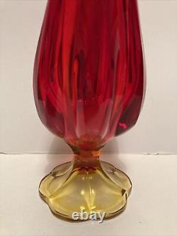 VINTAGE MID CENTURY 60s ART GLASS AMBERINA SWUNG VASE PEDESTAL BASE TALL 48cm