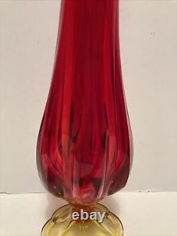 VINTAGE MID CENTURY 60s ART GLASS AMBERINA SWUNG VASE PEDESTAL BASE TALL 48cm