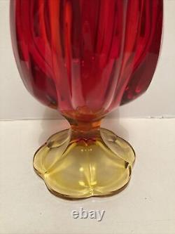 VINTAGE MID CENTURY 60s ART GLASS AMBERINA SWUNG VASE PEDESTAL BASE TALL 48cm