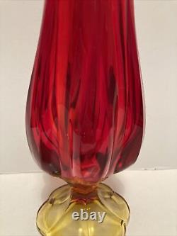 VINTAGE MID CENTURY 60s ART GLASS AMBERINA SWUNG VASE PEDESTAL BASE TALL 48cm