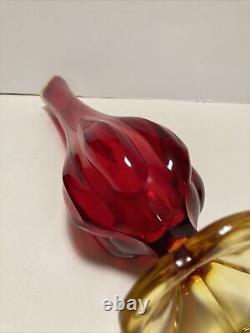 VINTAGE MID CENTURY 60s ART GLASS AMBERINA SWUNG VASE PEDESTAL BASE TALL 48cm