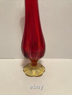 VINTAGE MID CENTURY 60s ART GLASS AMBERINA SWUNG VASE PEDESTAL BASE TALL 48cm