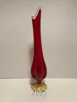 VINTAGE MID CENTURY 60s ART GLASS AMBERINA SWUNG VASE PEDESTAL BASE TALL 48cm