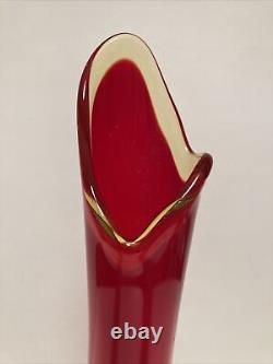 VINTAGE MID CENTURY 60s ART GLASS AMBERINA SWUNG VASE PEDESTAL BASE TALL 48cm