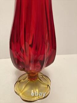 VINTAGE MID CENTURY 60s ART GLASS AMBERINA SWUNG VASE PEDESTAL BASE TALL 48cm