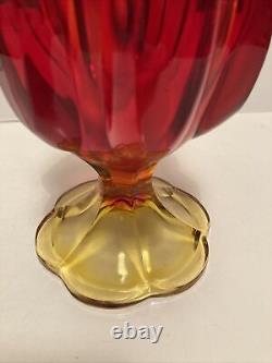 VINTAGE MID CENTURY 60s ART GLASS AMBERINA SWUNG VASE PEDESTAL BASE TALL 48cm