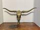 VINTAGE Mid Century Brass Texas Longhorn Steer Skull Head Wall Sculpture 22 Inch