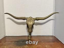 VINTAGE Mid Century Brass Texas Longhorn Steer Skull Head Wall Sculpture 22 Inch