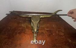 VINTAGE Mid Century Brass Texas Longhorn Steer Skull Head Wall Sculpture 22 Inch