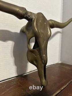 VINTAGE Mid Century Brass Texas Longhorn Steer Skull Head Wall Sculpture 22 Inch