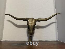 VINTAGE Mid Century Brass Texas Longhorn Steer Skull Head Wall Sculpture 22 Inch