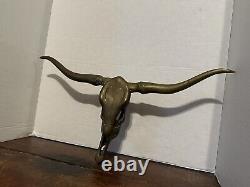 VINTAGE Mid Century Brass Texas Longhorn Steer Skull Head Wall Sculpture 22 Inch