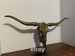 VINTAGE Mid Century Brass Texas Longhorn Steer Skull Head Wall Sculpture 22 Inch