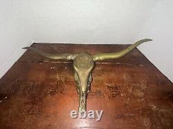 VINTAGE Mid Century Brass Texas Longhorn Steer Skull Head Wall Sculpture 22 Inch