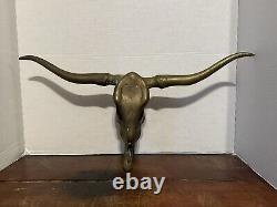 VINTAGE Mid Century Brass Texas Longhorn Steer Skull Head Wall Sculpture 22 Inch