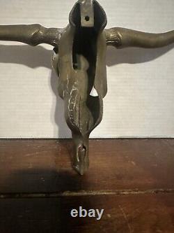 VINTAGE Mid Century Brass Texas Longhorn Steer Skull Head Wall Sculpture 22 Inch