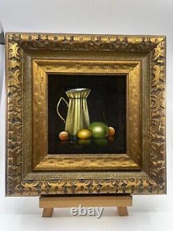 VTG Black Velvet Still Life 1969 Mid Century Mini Painting Signed Large 60s MCM