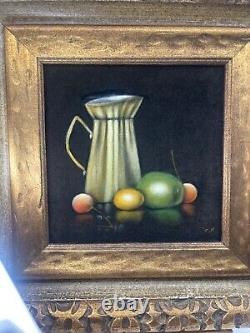 VTG Black Velvet Still Life 1969 Mid Century Mini Painting Signed Large 60s MCM