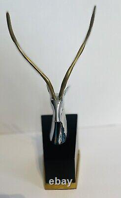 VTG MCM Animal Bookend Brass Chrome 12 Statue Hollywood Regency Gazelle Impala