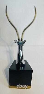 VTG MCM Animal Bookend Brass Chrome 12 Statue Hollywood Regency Gazelle Impala