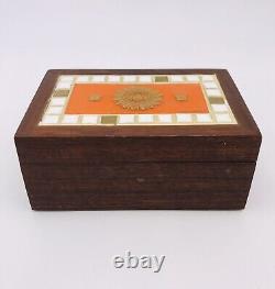 VTG MID CENTURY GEORGES BRIARD TRINKET BOX CIGAR BOX Mosaic Tile Orange Signed
