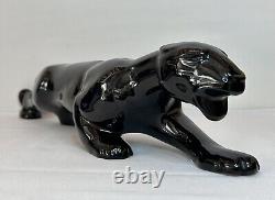 VTG MID-CENTURY Stalking Black Panther Cat Art Pottery Statue Figure 18 Long