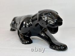 VTG MID-CENTURY Stalking Black Panther Cat Art Pottery Statue Figure 18 Long
