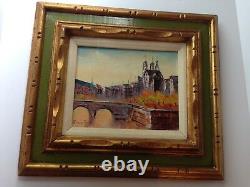 VTG MID Century Artist signed Oil Painting Paris European Street Scene Frame