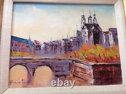 VTG MID Century Artist signed Oil Painting Paris European Street Scene Frame