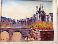 VTG MID Century Artist signed Oil Painting Paris European Street Scene Frame