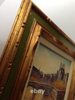 VTG MID Century Artist signed Oil Painting Paris European Street Scene Frame