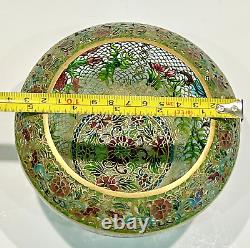 VTG Mid 20th Century Chinese Plique-A-Jour Enamel Stained Glass Bowl Goldfish