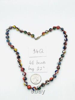 VTG Mid Century Italian ART GLASS Millefiori Multicolored Beads Necklace 22