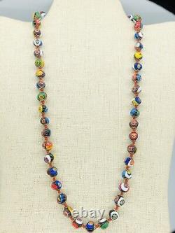VTG Mid Century Italian ART GLASS Millefiori Multicolored Beads Necklace 22