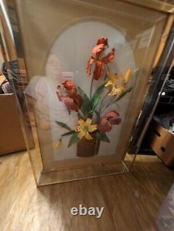 VTG Mid Century Jon Gilmore Signed 3D Art Floral Arrangement Acrylic Gold Frame