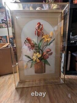 VTG Mid Century Jon Gilmore Signed 3D Art Floral Arrangement Acrylic Gold Frame