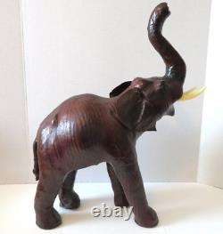 VTG Mid Century Leather Wrapped Elephant Family Sculpture Figurines 18 14 11