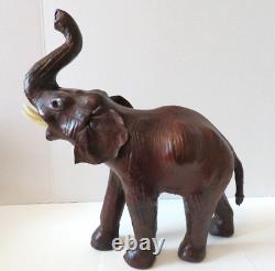 VTG Mid Century Leather Wrapped Elephant Family Sculpture Figurines 18 14 11