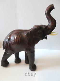 VTG Mid Century Leather Wrapped Elephant Family Sculpture Figurines 18 14 11