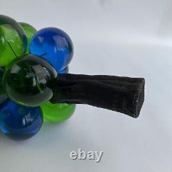 VTG Mid Century Lucite Acrylic Grape Cluster Green Blue Driftwood Stem 12 READ