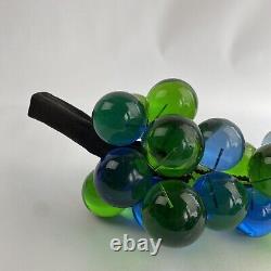 VTG Mid Century Lucite Acrylic Grape Cluster Green Blue Driftwood Stem 12 READ